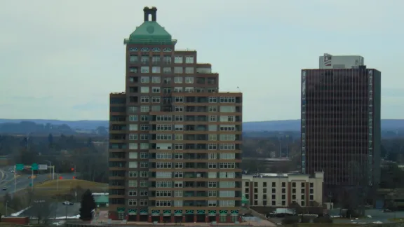 Riverfront office towers at Founders Plaza along the Connecticut River in East Hartford, Connecticut